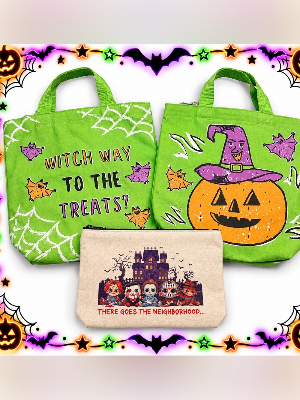 Halloween Tote Bags (2) With Cosmetic Bag